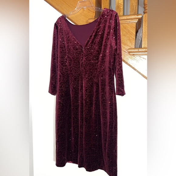 Women’s Formal Dress Size 18 SLNY Fancy Red Long Sleeve Boat Neck Mother Bride - Picture 3 of 7